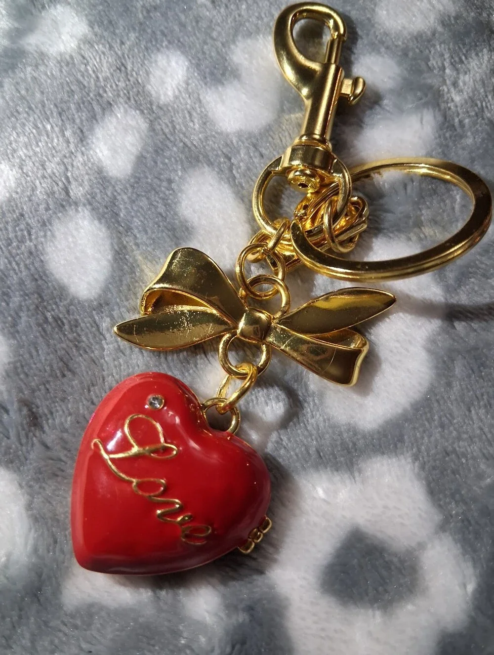 Gold Bow Red Heart Locket Love Bag Charm/Keychain
